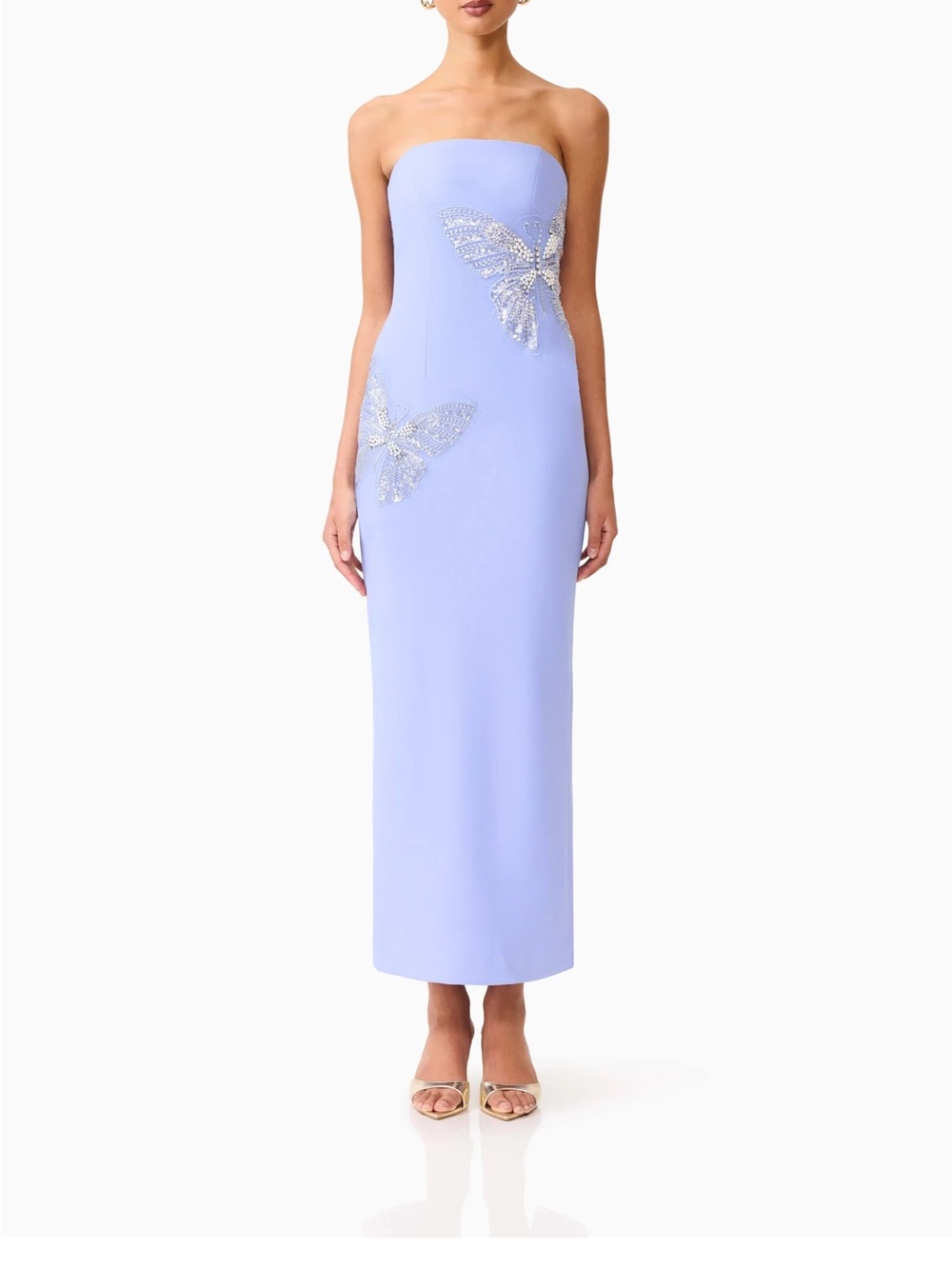 Elliatt Strapless Lilac Column Gown with Crystal Butterfly Appliqués